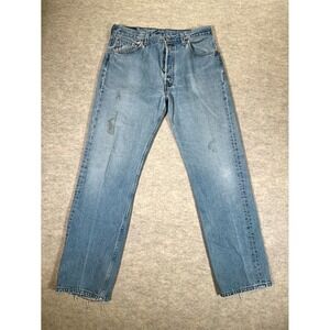 Levi's 501 Original Jeans Mens 34x32 Blue Denim Light Wash Button Fly Authentic